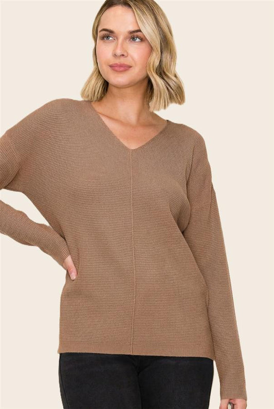 Mini Waffle V-Neck Sweater