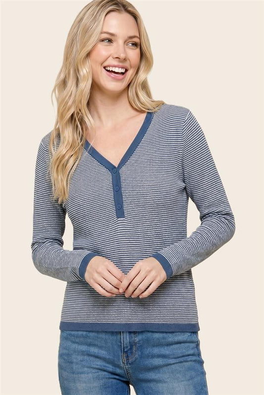 Striped Waffle Henley Sweater