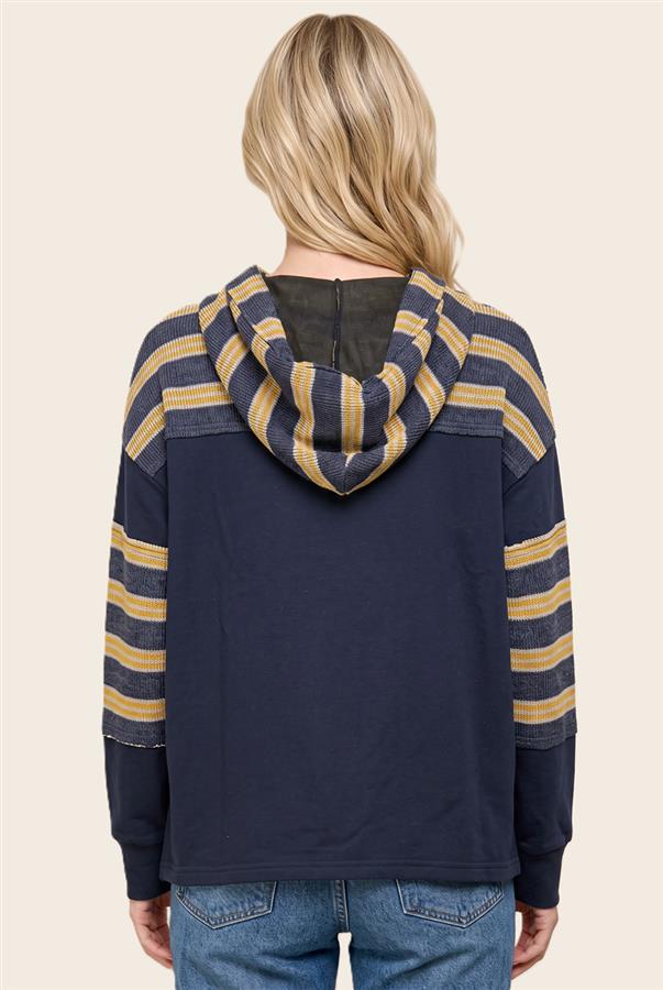 Contrast Stripe Drawstring Hoodie
