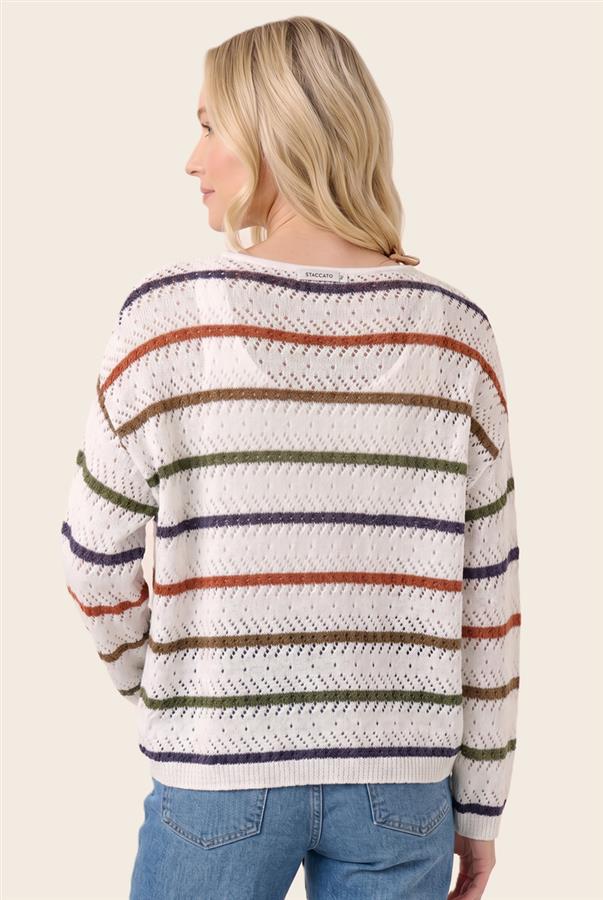 Rust Multicolor Stripe Crochet Sweater