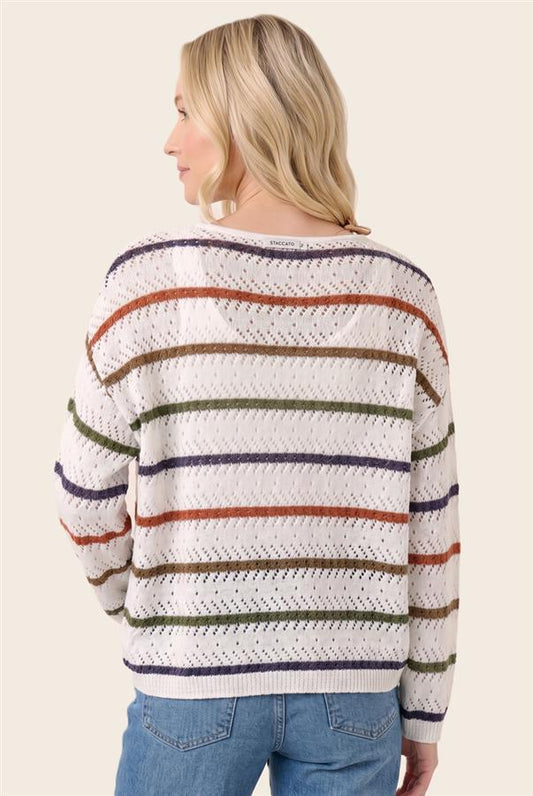 Rust Multicolor Stripe Crochet Sweater