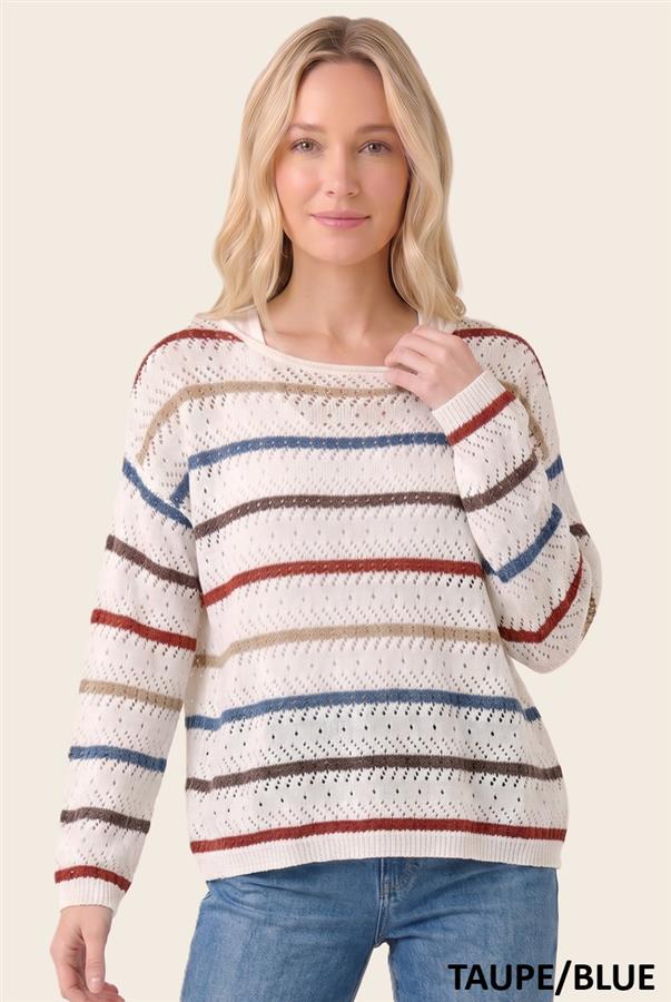 Rust Multicolor Stripe Crochet Sweater