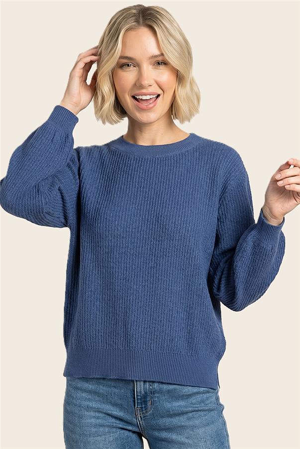 Soft Textured Balloon Sleeve Sweater