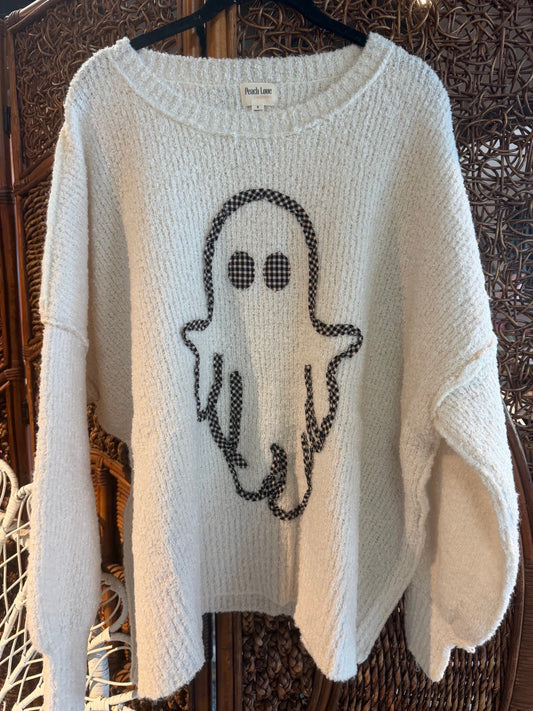 Gingham Ghost Applique Sweater