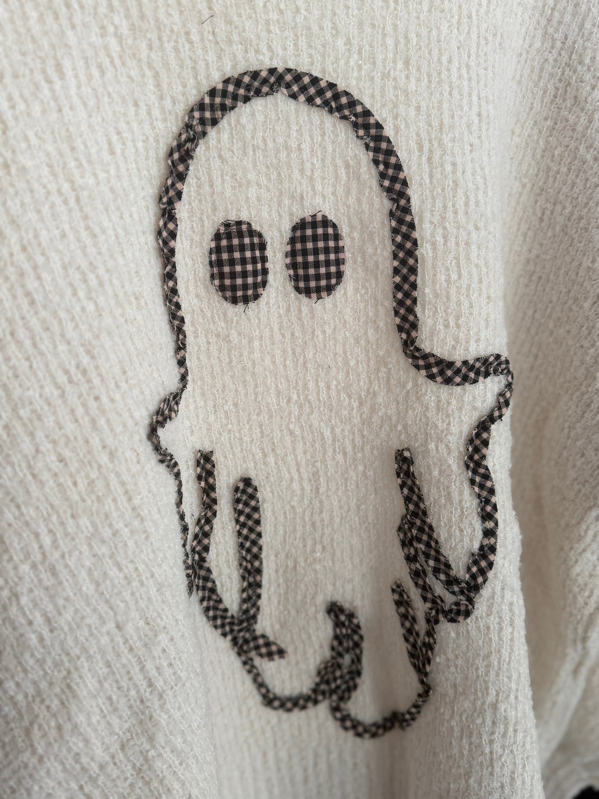 Gingham Ghost Applique Sweater